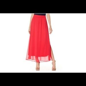 Outback Red Chiffon Maxi Skirt by The Limited Side Split Size Large Cora…